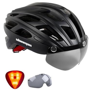 Imagem de Shinmax Capacete de bicicleta, capacete de bicicleta CPSC/CPC para adultos, homens e mulheres, com óculos magnéticos e luz traseira de LED, capacete de ciclismo ajustável SM-T69