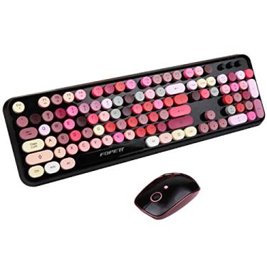 Imagem de Combo de teclado e mouse sem fio, teclado e mouse de máquina de escrever de tamanho completo de 2,4 GHz com teclas redondas para Windows, computador, desktop, PC, laptop (preto colorido)