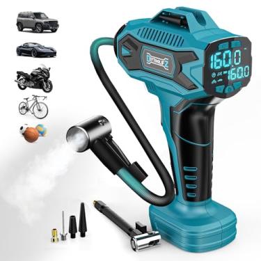 Imagem de DIYtoolifz Compressor de ar inflador de pneu sem fio compatível com bateria Makita de 18 V, bomba de ar portátil de 160 PSI com medidor de pressão digital, inflação rápida para carros, motocicletas