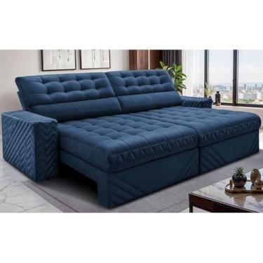 Imagem de Sofá Retrátil e Reclinável 3,00m Molas Ensacadas Max Spring Velusoft Azul Cama Inbox