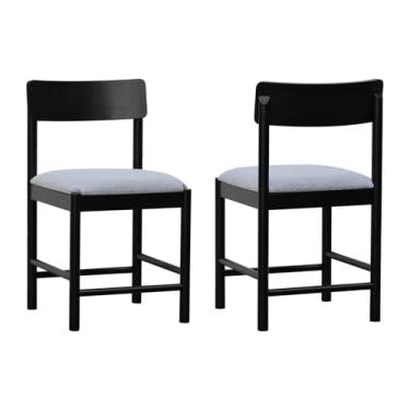 Imagem de Kit 2 Cadeiras Amber Madeira Maciça - Preto - Assento Estofado Linho Cinza Mescla Impermeável