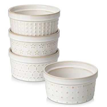 Imagem de MALACASA Ramekins 227 g seguro para forno, pratos de suflê creme brulee de cerâmica, copos de pudim de creme de ramekin para assar, tigelas de molho pequenas, conjunto com 4, seguro para micro-ondas e