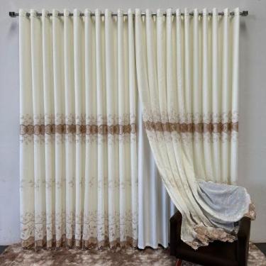 Imagem de Cortina Para Bastão De Voil Linho Bordado Gripir Luxo Forrada 4,00x2,5