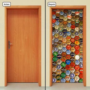 Imagem de Adesivo Decorativo de Porta - Tampas de Garrafas - Cerveja - 126cnpt -