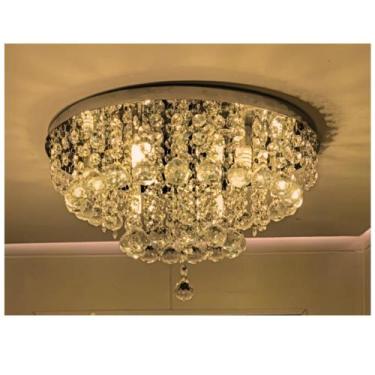 Imagem de lustre Base 40 cm vai montado.Base Dourada ou inox cristal honey ou tr