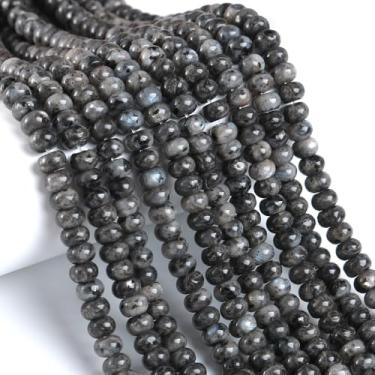 Imagem de 5 x 8 mm 76 peças pedra natural labradorita preta Rondelle espaçador contas soltas disco de ábaco contas redondas de pedras preciosas soltas para fazer joias, colar de pulseira faça você mesmo