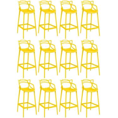 Imagem de Kit 12 Banquetas Allegra Com Encosto Design Cozinha/bancada - Amarelo