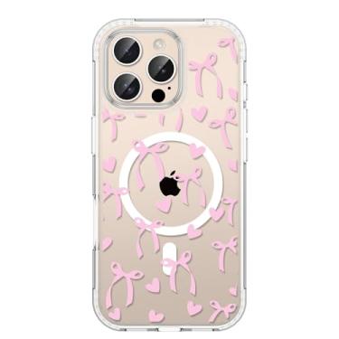 Imagem de Jmltech Capa magnética para iPhone 15 Pro Max feminina estética transparente com laço de fita compatível com MagSafe Wireless Slim Anti-amarelamento à prova de choque capas protetoras para celular