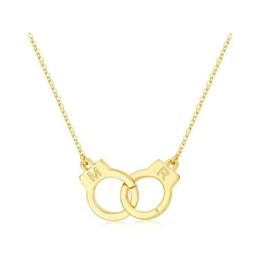 Imagem de M MOOHAM Colar feminino com duas iniciais algemas, banhado a ouro 14K, duas letras, amizade, melhor amigo, joias personalizadas, presentes de aniversário para mulheres, melhores amigas, casais, Latão