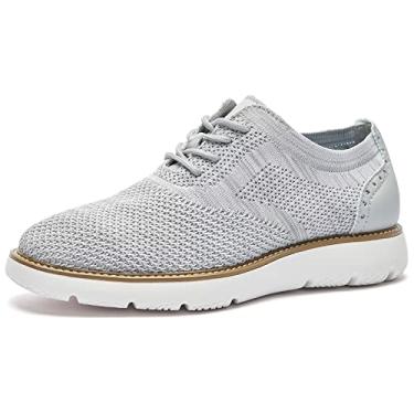 Imagem de RYIKA Tênis social masculino casual, confortável, malha leve, respirável, formal, Oxford, Cinza misto, 44