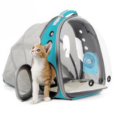 Imagem de halinfer Mochila de viagem para gatos com ventilador, cabe até 5,4 kg, cápsula espacial, astronauta, transparente, para animais de estimação, para gatinhos e filhotes pequenos, verde