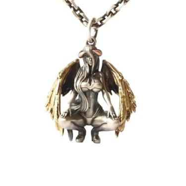 Imagem de dsmrosp Colar de súcubo, colar com pingente de súcubo sexy de design criativo, colar retrô punk sexy com pingente de asas de anjo do diabo, presente para mulheres e homens, Cobre, Sem Pedra Preciosa