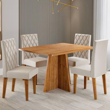 Imagem de Mesa de Jantar 4 Lugares Antonella  Marrom/Tampo Marrom/Veludo Pastel - Viero Móveis