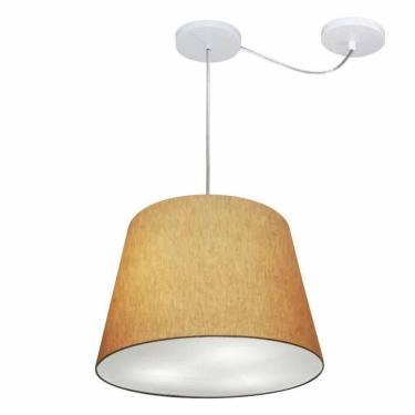 Imagem de Lustre Pendente Cone Com Desvio De Centro Vivare Md-4276 Cúpula Em Tecido 30x40cm - Bivolt Palha 127/220v