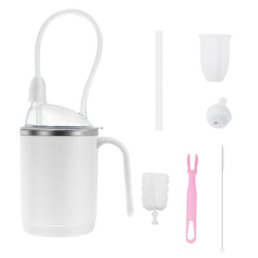 Imagem de LYIYEYAN Copo à prova de derramamento para idosos, copo antiasfixia para adultos de 450 ml com alça e canudo, caneca de alimentação multifuncional sem derramamento para água, leite e sopa, ideal para