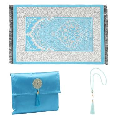 Imagem de Tapete de oração, tapete de oração muçulmano islâmico, portátil premium, lavável e dobrável para viagens Eid Ramadã, macio e luxuoso, ideal para uso em casa, escritório e mesquita (azul lago)