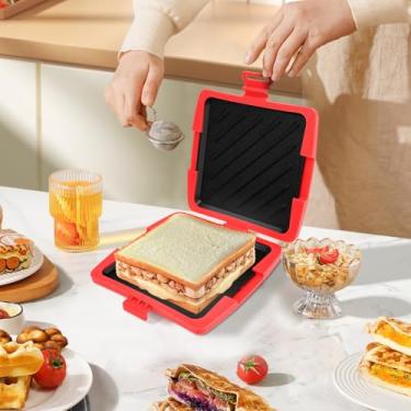 Imagem de Sanduicheira de micro-ondas, sanduicheira, torrada, sem fio, antiaderente, lavável na lava-louças, para casa, viagem, escritório, dormitório (vermelho)