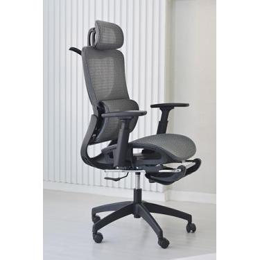 Imagem de Cadeira de escritório, design ergonômico com suporte lombar independente, malha respirável mesh, encosto de cabeça ajustável, apoio de pés 150kg BlidShop Preta