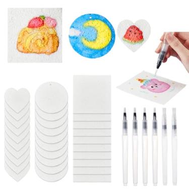 Imagem de AHANDMAKER 30 esponjas de lona mágica para desenho 3D com 6 peças de pincel de água quadrado redondo em forma de coração para desenho de lona esponja mágica inchada kit de pintura de textura de espuma