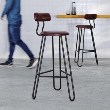 Imagem de Banqueta Alta com Encosto Ginger Estrutura Preta - Metalig