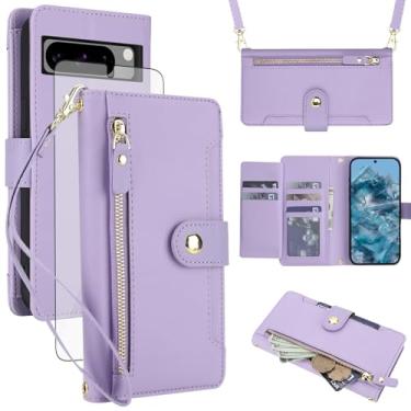 Imagem de Asuwish Capa de celular para celular Google Pixel 8 Pro 5G com zíper, protetor de tela de vidro temperado e alça transversal, suporte para cartão de crédito Pixel8Pro Pixel8 XL Eight 8Pro feminino