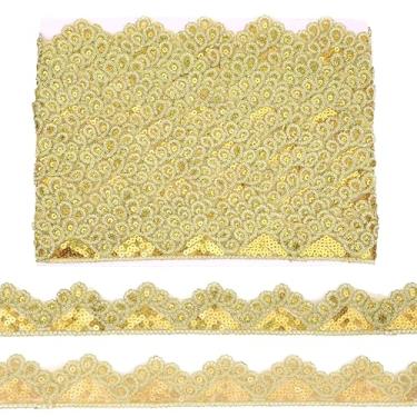 Imagem de Acabamento de renda com contas douradas, lantejoulas e apliques de fita para costurar, roupas de artesanato, vestido de festa (10 jardas)