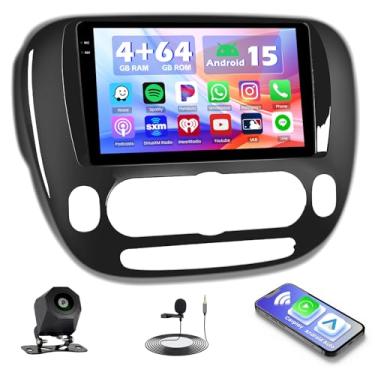 Imagem de Hikity 4 + 64 G Android 15 estéreo para carro Kia Soul 2014-2017 (manual A/C), rádio com tela sensível ao toque de 9 polegadas com CarPlay, Android Auto, Bluetooth, navegação GPS, WiFi, DSP, FM, RDS +