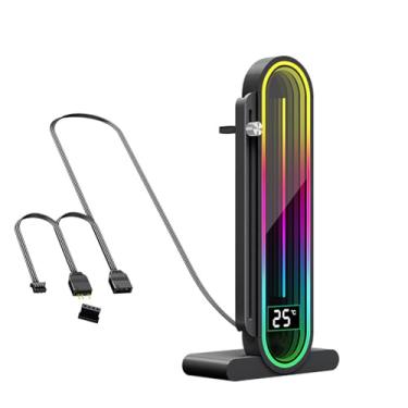 Imagem de Zunate ARGB Suporte de GPU, Suporte de GPU RGB de 5V 3 pinos, Suporte de GPU RGB Suporte de placa de vídeo, suporte de GPU de comprimento e altura ajustáveis com exibição de temperatura para