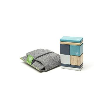 Imagem de 8 peças Tegu bolsa de bolso magnético conjunto de bloco de madeira, azul