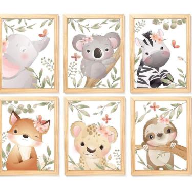 Imagem de Quadro Infantil Safari Menina 6 Un A4 Vidro E Pendurador