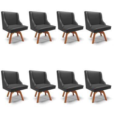 Imagem de Kit 8 Cadeiras Estofadas para Sala de Jantar Base Giratória de Madeira Lia Sintético Preto - Ibiza