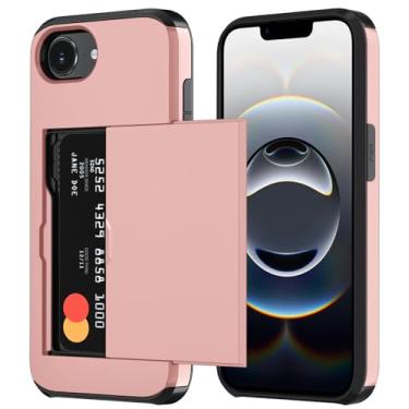 Imagem de Qinmay Capa carteira compatível com iPhone 16e, suporte para cartão embutido, camada dupla protetora resistente à prova de choque com compartimento para cartão oculto, capa fina para celular para