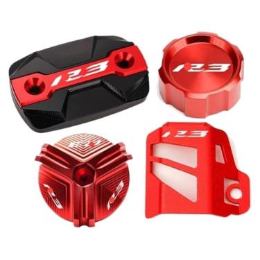 Imagem de Tampa do reservatório de fluido de freio dianteiro traseiro da motocicleta tampa do cilindro protetor de óleo R3 compatível com YZF-R3 YZFR3 2015-2021 2023 (A-Red)