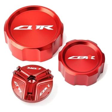 Imagem de Compatível com CBR 1000RR 1000 RR 2005-2018 Tampa de enchimento de óleo de motocicleta cilindro mestre tampa de reservatório de fluido de freio meia CBR1000RR (conjunto de 3 peças vermelho)