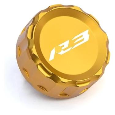 Imagem de BYYINGSUS Acessórios de motocicleta Peças universais personalidade tampa de copo de óleo de freio traseiro tampa decorativa do tanque compatível com Y&AMAHA YZF R1 R3 R6 (ouro R3)