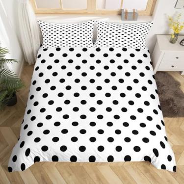 Imagem de Manfei Conjunto de capa de edredom de bolinhas pretas tamanho casal, estilo francês, desenho animado fofo, decoração de quarto de meninas, meninos, adolescentes, círculos geométricos, preto e branco