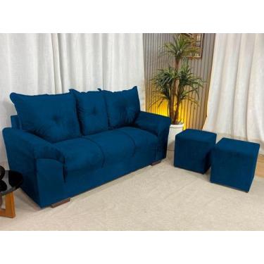 Imagem de Sofá 3 Lugares Chile com Puff Alpoim Azul 410