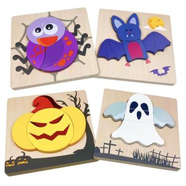 Imagem de Puzzles de madeira Anditoy Halloween, pacote com 4 para crianças com s