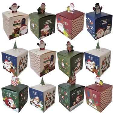 Imagem de Kit 12 Caixas Natalina Lembrancinha Presentes Papai Noel 9cm - MultiA