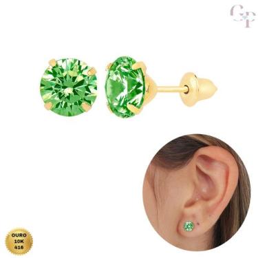Imagem de Brinco De Ouro 10k 416 com Pedra Zircônia Verde De 6mm Infantil e Adul