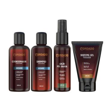 Imagem de Kit Barba Masculina 4 em 1 Shampoo + Condicionador Gel de Barbear Loção Pós-Barba cuidados para barba e cabelo (Oceano (Refrescante))
