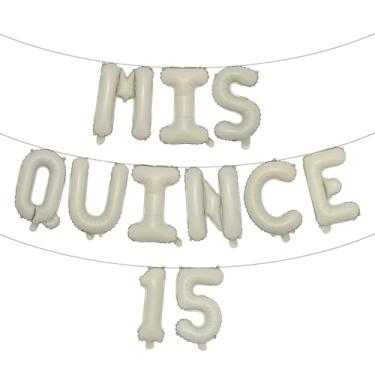 Imagem de Conjunto de 15 balões Mis Marmelo, tema de coroa de aniversário de 15 anos para decoração de festa de aniversário de quinze anos (MIS QUINCE 15 Creme)