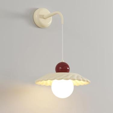 Imagem de Arandela de parede moderna em creme, elegante luminária de decoração para casa em resina com abajur de PE em formato de globo, luminária de parede de metal pós-moderna Wabi Sabi, luminária d