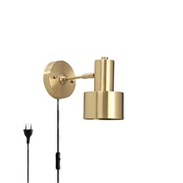 Imagem de Luminária de parede retrô de latão com interruptor, luminária de cabeceira de quarto com plugue, cabo de 1,8 m, luminária de parede E27 ajustável, iluminação de parede interna retrô para cor