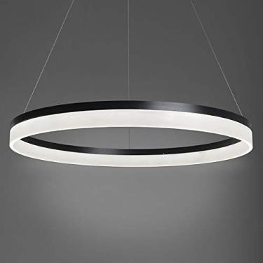 Imagem de Luminária pendente LED de círculo único, moderna, de metal e acrílico, 1 luminária, ajustável, suspensa, para sala de estar, quarto, preto e branco, luz de 40 cm