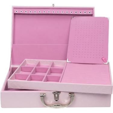 Imagem de Porta Joias Grande Em Maleta Dupla - Organizador Com VáRias Bandejas Para Bijuterias, Ideal Para Viagem - Caixa Grande Para Guardar Toda Sua ColeçãO(Rosa c/Rosa BB)