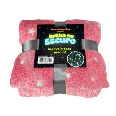 Imagem de Manta Premium Brilha No Escuro Cobertor Solteiro Infantil Microfibra Aveludada, Toque Macio Fluorescente Estampas Divertidas (Estrelas Rosa)