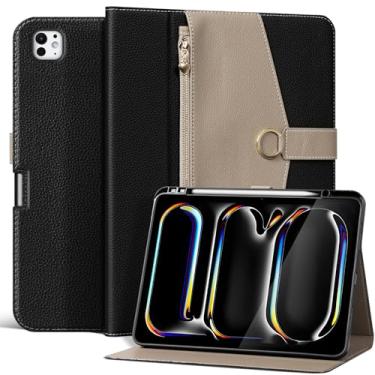 Imagem de XFYKJIN Capa para iPad Pro de 13 polegadas M4 2024, capa protetora de couro de microfibra premium com bolso com zíper, despertar/hibernar automaticamente, suporte de vários ângulos, suporte para lápis