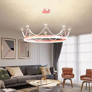 Imagem de Lustre Princesa Meninas 20" Para Quarto Lustre Coroa Rosa Ouro Para Quarto De Criança Luz Pendente LED Regulável Redondo Moderno Teto Lâmpada Pendurada Para Crianças Berçário Jardim De Infân