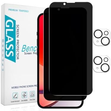 Imagem de Bencuku Pacote com 2 protetores de tela de privacidade para iPhone 14 Plus de 6,7 polegadas com 2 protetores de lente de câmera, película de vidro temperado privada antiespião, dureza 9H, sem bolhas